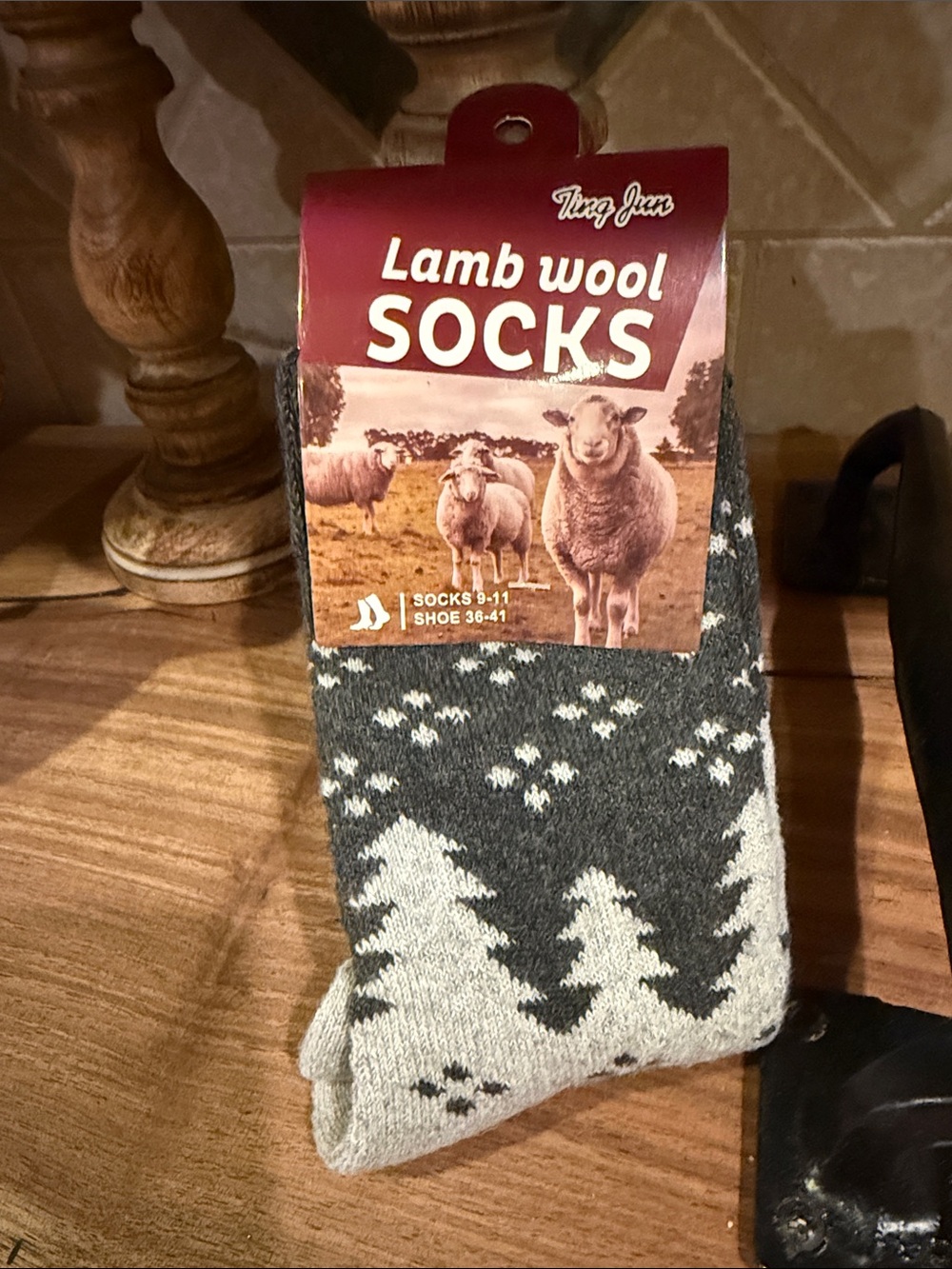 Ting Jun Lamb Wool Women’s Crew Socks - Charcoal/Light Gray - Shoe Size 9-11
